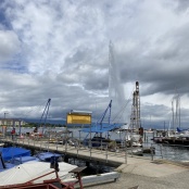Genève: Hafenbecken mit Jet d'eau